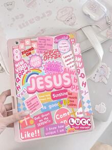 A Beautiful Pink Cute Letter Puzzle Double-Sided Painted Acrylic Transparent Crystal Back Cover, Shockproof, Suitable For IPad 7th Generation, 8th Generation (10.2 Inches) And 10th Generation Protective Cases, With Built-In Pen Slot, Supports Sleep And Wake Functions, Holiday Gift, New Year Gift.