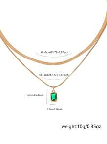 2 piezas Elegante collar colgante con piedra preciosa de circonita cúbica verde y cadena de hueso de serpiente, para usar en capas sobre suéter, regalo para amantes