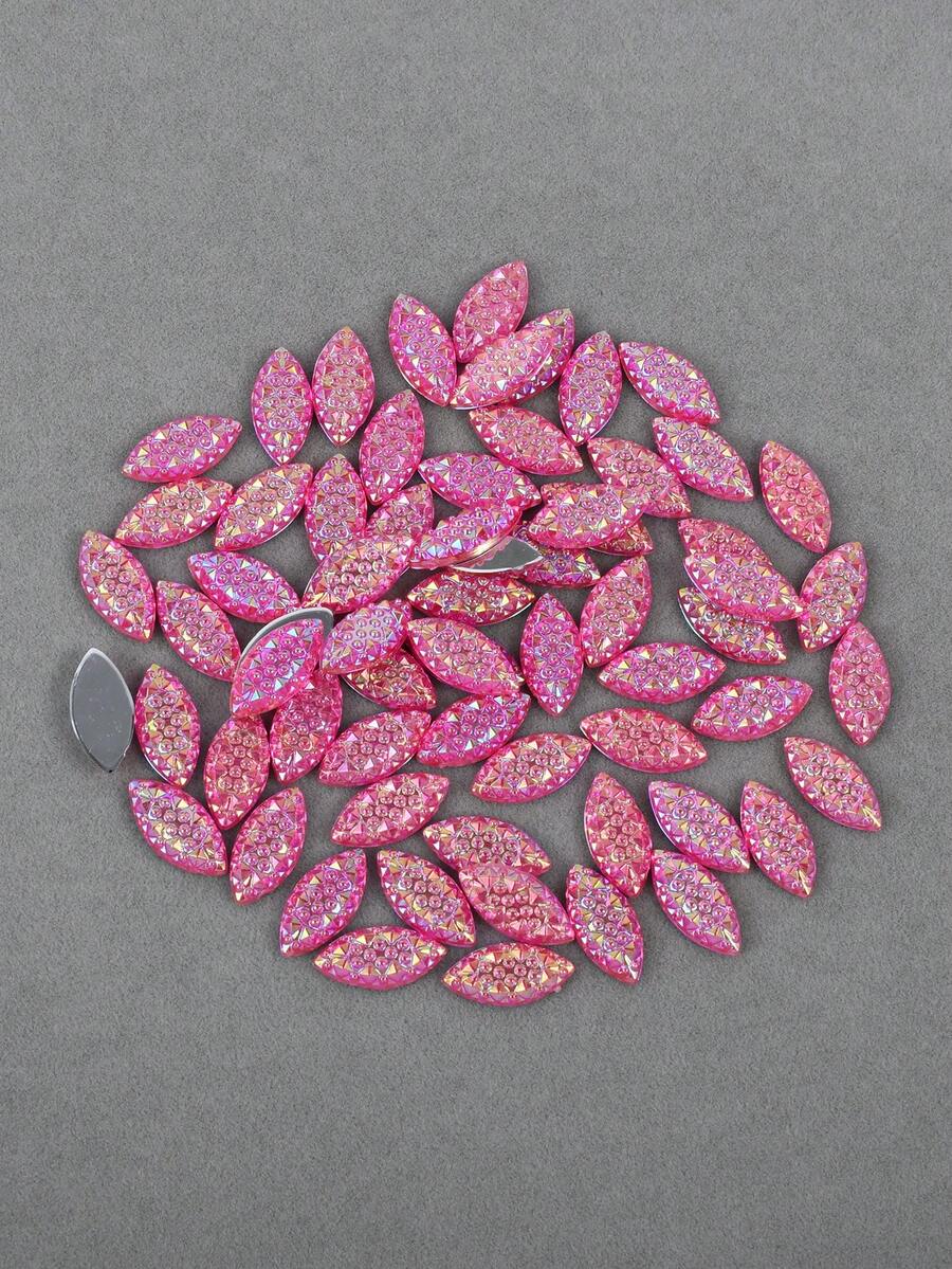 100pcs/Pack, 7*15mm Oval Acrylic Rhinestones, Flat Pineapple Shape AB Color Acrylic Rhinestones, High Quality Multi-Color Acrylic Rhinestones For DIY Clothing Accessories - Multicolor - View 1