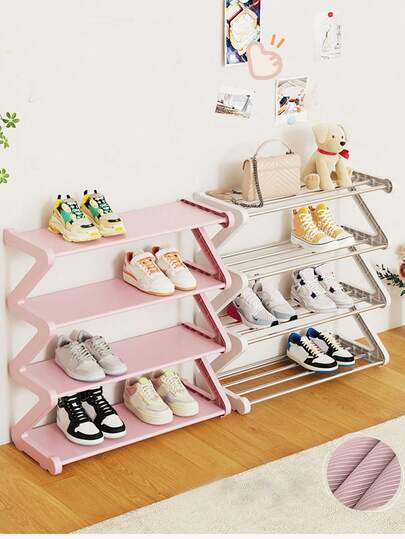 小巧简约的Z字形鞋架，宽58厘米，节省空间，极简防尘，稳固时尚，易于组装和拆卸，方便携带，适用于客厅、卧室、门厅、办公室、家居等场所，多层收纳，节日礼物、情人节礼物、儿童礼物。