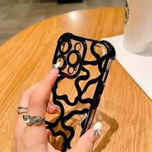 Phone Case 1 Uds. Funda de teléfono móvil de línea Irregular negra de lujo creativa para funda de teléfono 16 15 14 13 12 11 Pro Max X XSMAX anticaída transparente funda trasera suave para teléfono - Negro - Ver 3