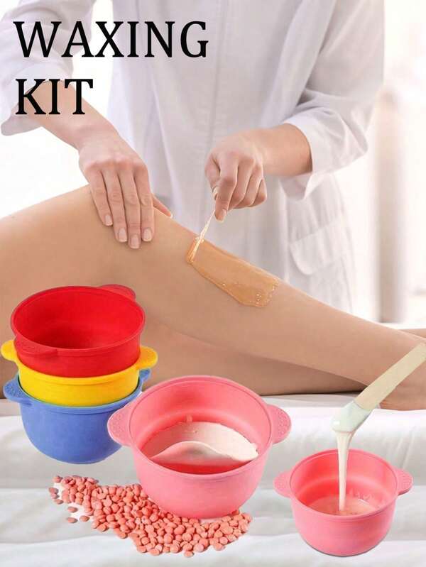 1PC Hair Removal Silicone Wax Bean Bowl, Beauty Tool Hair Removal Tool (Pink, Red, Yellow, Blue), Can Also Be Used As A Facial Mask Bowl, Foldable Bowl, Bottom Handle Anti Slip Particle Design, Suitable For Armpit Hair, Hand Hair, Leg Hair