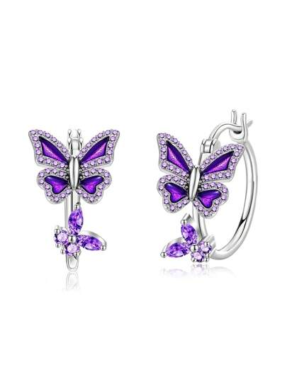 S925 Sterling Silver Butterfly Hoop Earrings, Sweet Girl Style, Birthday/Anniversary Gift For Girlfriend/Wife/Mom