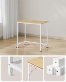 Bureau d'Ordinateur, Table, 50 x 80 x 76/50 x 100 x 76/60 x 120 x 76 cm, pour Bureau, Chambre, Salon, Cadre en Métal, Couleur Chêne Naturel et Blanc Perle - Maple - Voir 4