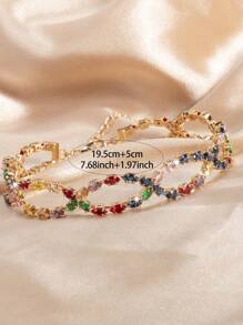 1 pulsera de moda para mujer, exquisito estilo retro con circonita cúbica de colores mixtos, diseño geométrico hueco y cadena ajustable, adecuado para uso diario, vacaciones, fiestas y como regalo (color de la circonita cúbica al azar)