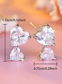 1 Pair Adorable White Heart Shaped Cubic Zirconia White K-Color Stud Earrings For Women, Luxurious For Wedding, Party, Festival And Daily Wear, Suitable For All Seasons