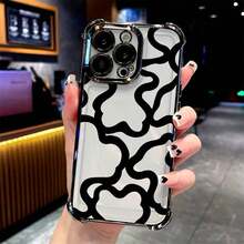 Phone Case 1 Uds. Funda de teléfono móvil de línea Irregular negra de lujo creativa para funda de teléfono 16 15 14 13 12 11 Pro Max X XSMAX anticaída transparente funda trasera suave para teléfono - Negro - Ver 6