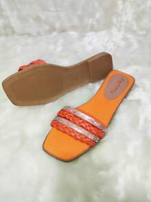 Flat Sandal With Rhinestones And Braid - Comfortable, Basic, Delicate And Casual Women's Flat Sandal 34 To 39 - Femmy 01 - 橘色 - 查看 3