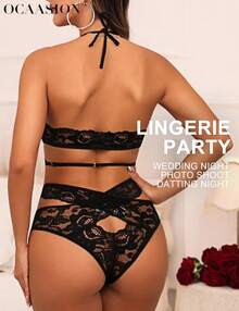 Donnalla Women Lingerie Set Two Piece Lace Bra And Panty Set Bralette Sleepwear - Purple - View 3