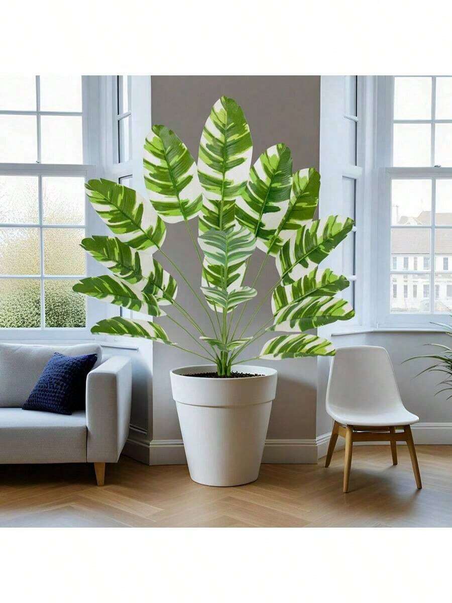 1 件人造竹芋植物，绿叶，82 厘米人造植物仿真盆栽盆景花家用盆栽装饰办公室植物饰品工艺品派对家居装饰桌，室内盆栽装饰人造香蕉树叶，18 头（无花盆） - 彩色 - 查看 1