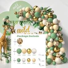 133pcs Jungle Animal Theme Balloon Garland Set, Including Green, Skin Color, Sand White, Gold Latex Balloons, Perfect For Birthday Party Decorations, First Birthday, Shower Decorations, Outdoor Decorations, Cartoon Animal Theme Party Supplies - Multicolor - View 8