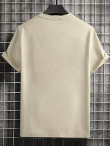 Plus Size Men's Summer Mountain Compass Letter Print Casual Round Neck Short Sleeve T-Shirt - Apricot - View 3
