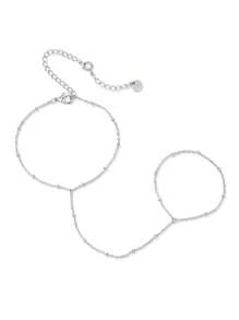 TUANZISP 1pc Adjustable Copper Plated Finger Chain Bracelet, Decorated With Faux Pearl And Cubic Zirconia, Elegant Style Suitable For Daily Wear, Fashionable And Luxury Women Jewelry Gift For Birthday, Valentine's Day