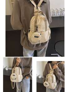 Bolso casual tipo bandolera, bolso de hombro, bolso de mensajero, mochila, bolso escolar, bolso multifuncional ajustable con monedero, de alta calidad en color beige, de gran capacidad y volumen, puede contener tabletas, paraguas, vasos de agua, diseño sencillo y de moda, con cierre de cremallera, adecuado para la temporada de regreso a la escuela, viajes, senderismo, actividades físicas, salidas y necesidades diarias, un regalo perfecto