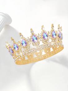 1 pieza Corona/Tiara de metal dorado de estilo barroco, corona de cumpleaños para adultos, decoración para fiesta de reina/cumpleaños, accesorio para el cabello para Halloween