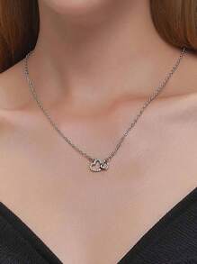 1 Stück minimalistischer kubischer Zirkonia Doppelherz Halskette für Frauen, eleganter Hochzeitsanhänger Schmuck