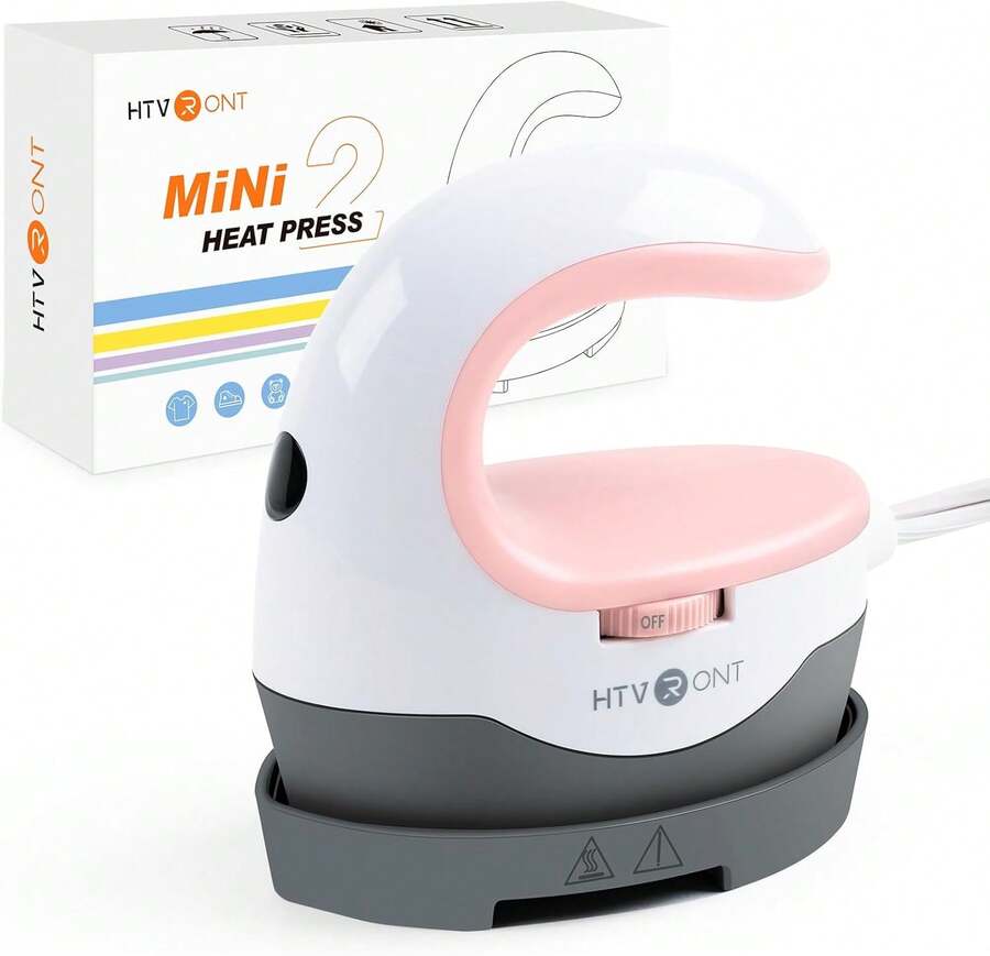 Máquina de prensa de calor HTVRONT, máquina de prensa de calor mini portátil para camisetas, gorras y proyectos de transferencia térmica (menta) - Rosa - Ver 1
