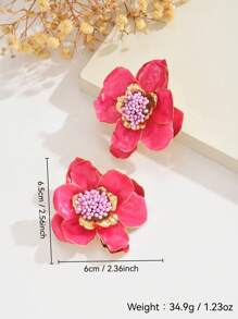 1 Pair Elegant Floral Earrings, Sweet & Fresh And Simple Style, Versatile High-End Exquisite Pink Flower Earrings, Retro Camellia Earrings, Suitable For Women To Wear Casually And On Vacation