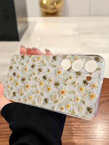 1 pieza Funda de teléfono suave y transparente con flor de margarita y abeja, compatible con Samsung Galaxy A04e/12/A13/A14/A34/A50/A52/A53/A54/S21/S22/S23/S24/S25/S25 Ultra, resistente al agua, a los golpes y a los arañazos - transparente - Ver 5