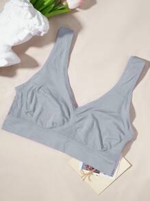 1pc Plus Size Women Breathable Mesh Hollow Out Wirefree Bra, Comfortable Lingerie