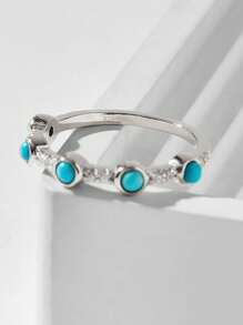 1pc 925 Sterling Silver Natural Freshwater Cultured Pearl/Turquoise Micro-Inlaid Zirconia Unisex Versatile Personalized Accessory Ring
