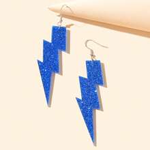 Sparkling Sequin Decor Acrylic Lightning Statement Dangle Earrings For Women Party - Blue - View 2