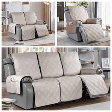 1/2/3 Seat Waterproof Recliner Sofa Cover, Non Slip Recliner Chair Covers, Washable Reclining Couch Cover Outdoor Cushion Covers Garden Furniture Protector With Elastic Straps Pocket For Pets, Cats, Dogs Cream - 奶油 - 查看 1