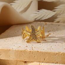 1pc Bohemian Style Starfish Stainless Steel Ring, Suitable For Summer Beach Vacation