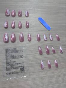 24片装奢华杏仁形按压式凝胶美甲贴片，亮粉色雏菊渐变全覆盖假指甲套装，按压式指甲，UV固化，沙龙级美甲，女士美甲装饰，日常佩戴，完美自然贴合，可重复使用，包含指甲锉和粘合贴片，美甲护理用品。 - 彩色 - 查看 5