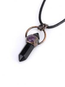1pc Retro Hexagonal Pointed Pendant Necklace Vintage Natural Semi-Precous Stone Tiger Eye Amethysts Aventurine Quartz Jewelry H664