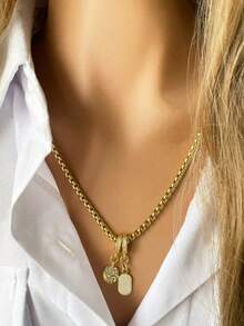 STYLEVER 1PC Gold A-Z Initial Letter Pendant Necklace, 26 Letter Necklace, Stainless Steel Necklace, Diamond Studded Pendant, Unique And Exquisite Style ﻿ - Yellow Gold - View 26