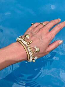 Bracelet de perles de coquillages, pendentif de coquille, de conque et de perle, bracelet de perles de paille, design créatif, style vacances, s'assortit bien avec des perles d'eau douce, convient pour un port quotidien