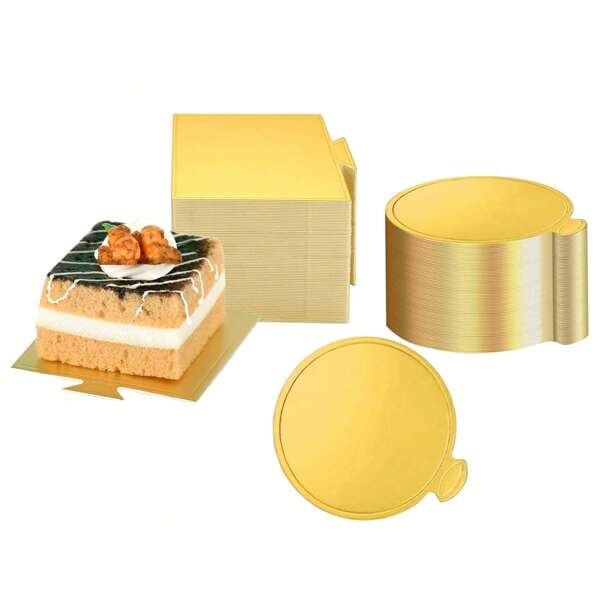 50pcs Mini Golden Cake Boards Round And Square Mousse Cupcake Base Paper Plates Dessert Board Circle Base For Cake DIY, Baking Dessert Party Wedding Birthday