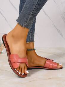 Sandalias planas estilo coreano casual, Sandalias abiertas de verano para mujeres, Sandalias romanas trenzadas, Pantuflas planas de moda para vestidos, playa, exteriores, color marrón
