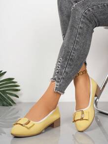 Mocasines cómodos y suaves con suela minimalista y elegante para mujer, en estilo retro, con lazo, hebilla metálica y tacón bajo, zapatos aptos para todas las estaciones