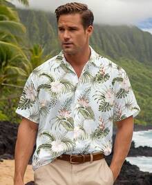 Floral Hawaiian Shirt For Men Summer Button Up Shirt Short Sleeve Mens Beach Tropical Casual Aloha Shirthalloween - 淺藍粉紅碎花 - 查看 5