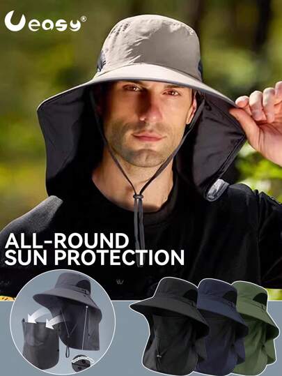 Ueasy 1 Pc Wide-Brimmed Sun Hat With Neck Cover For Women Men, Breathable Fishing Cap, Outdoor Spring/Summer Sun Protection Bucket Hat For Fishing Hiking Traveling, Cycling, Outdoor