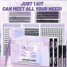 Lash Clusters Kit 1010Pcs 5-Panel Eyelash Curler Set Multiple Styles Mixed Length Eyelash Curler Set Comes With 2 Lash Bond And Seal 2 Lash Removers 1 Tweezer For DIY Eyelash Curler Sets At Home(8-18mm) - 黑色 - 查看 2