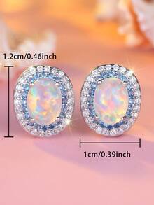 1 Cặp Hoa tai mạ vàng trắng tổng hợp hình bầu dục thanh lịch - Trang sức sang trọng cho tiệc cưới hàng ngày - Phụ kiện bền và sáng bóng - trắng - Xem 3