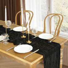 6pcs/Set 35*118 Inch Black Bohemian Table Cloth, Suitable For Wedding, Bridal Shower, Party, Halloween, Thanksgiving, Christmas Table Centerpiece Decor - Multicolor - View 6