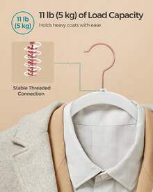 Velvet Hangers 50 Pack, Non-Slip With Rose Gold-Colored Swivel Hooks, Slim Space-Saving For Closet, Heavy-Duty - 白色 - 查看 6