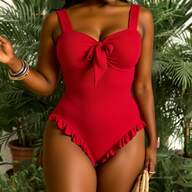 Slaydiva Plus Size Jednoczęściowy kostium kąpielowy z wiązaniem z przodu i szerokimi ramiączkami na letnie wakacje na plaży