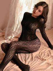 Body de lencería sexy con estampado de leopardo transparente y malla, traje de mujer erótico, body con prendas de vestir sexy