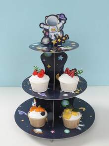 一套宇航员主题蛋糕架，卡通宇航员生日派对蛋糕展示架，节日庆典蛋糕装饰架，婴儿派对纸杯蛋糕塔展示架，生日派对甜点桌装饰，创意DIY蛋糕装饰，厨房蛋糕装饰托盘，生日派对装饰，生日礼物，派对礼品（仅含蛋糕架，不含蛋糕） - 太空人 - 查看 3
