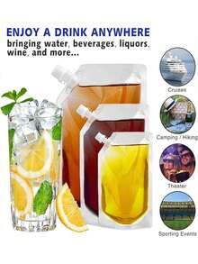 10pcs-Plastic Bottle Concealed Reusable Drinks Bag, Leak Proof Plastic, Great For Travel And Outdoor Sports, Water Reservoir Pouch With 1 Funnel,Reusable Drinks Bag In Concealed Design,Trick Or Treat, Halloween Decorations, Liquid Bags, Blood Bags - White - View 2