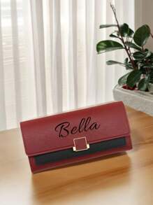 1 Stück/Angepasste Damen, personalisierbare Farbblock horizontale Brieftasche, personalisierte lange gefaltete Geldbörse, Großraum-Multisteckplatz-Geldbörse, Muttertags-Geschenk, Geburtstagsgeschenk, Jahrestags-Geschenk, Brautjungfer-Souvenir, Geschenk für Mutter und Freundin
