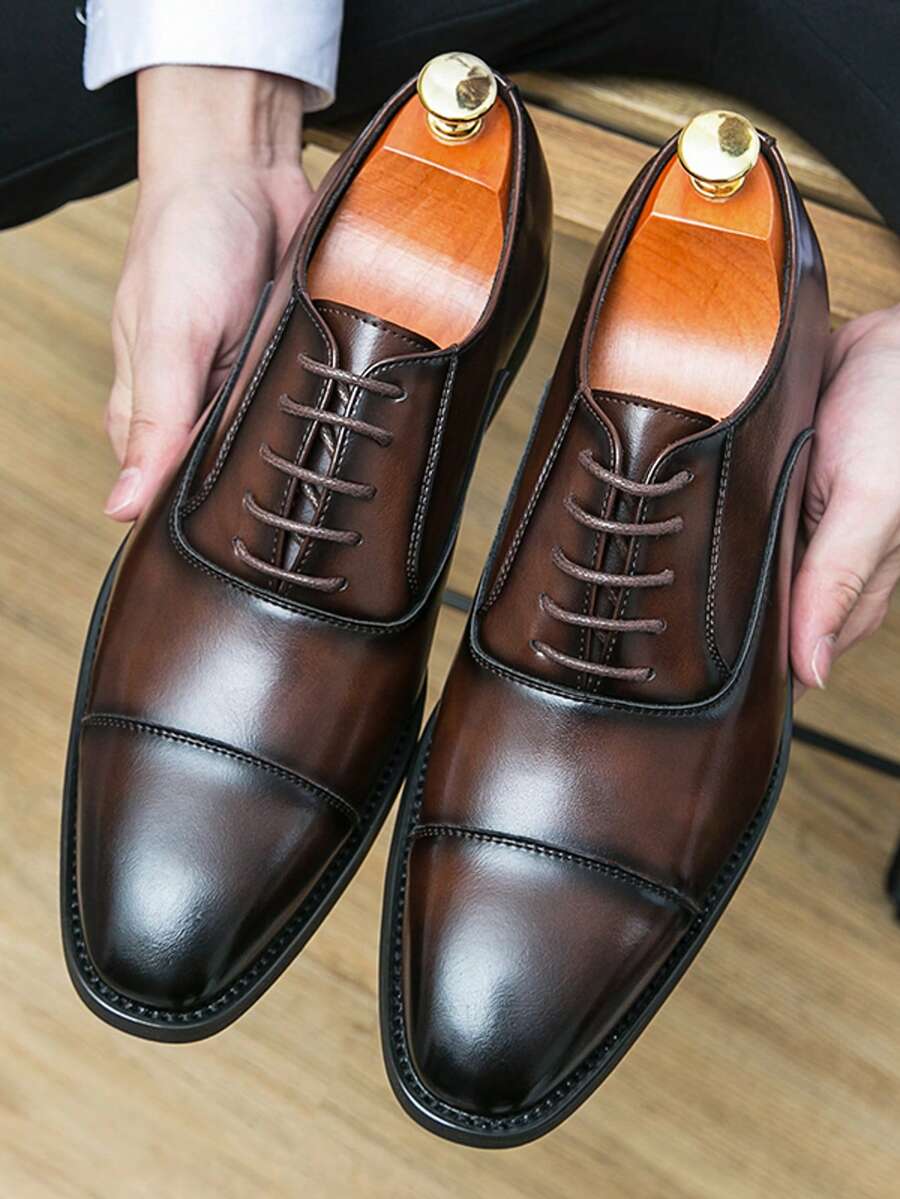 Giày Oxford buộc dây phía trước cho nam, Giày Derby màu đen công sở, Phụ kiện cưới trang trọng/trang trọng công sở - màu nâu - Xem 1