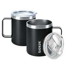 BJPKPK - 2 tazas de café aisladas, 14 onzas con tapa, tazas de café de acero inoxidable con tapa a prueba de salpicaduras, color negro - Rosa claro-14 onzas - Ver 8