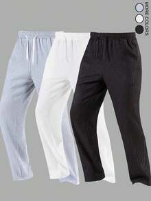 Pantalones casuales para hombre de unicolor para la playa - Diseño de cintura elástica cómodo, adecuado para uso casual y actividades al aire libre - Negro - Ver 2