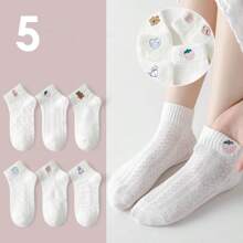 [6 colores] Nuevos llegados para otoño: calcetines finos y transpirables de verano para niñas. Calcetines bordados con malla linda y estilizada de dibujos animados para niños en verano, estilo japonés. Adecuados para bebés de 3 a 12 años. calcetines blancos de estilo japones